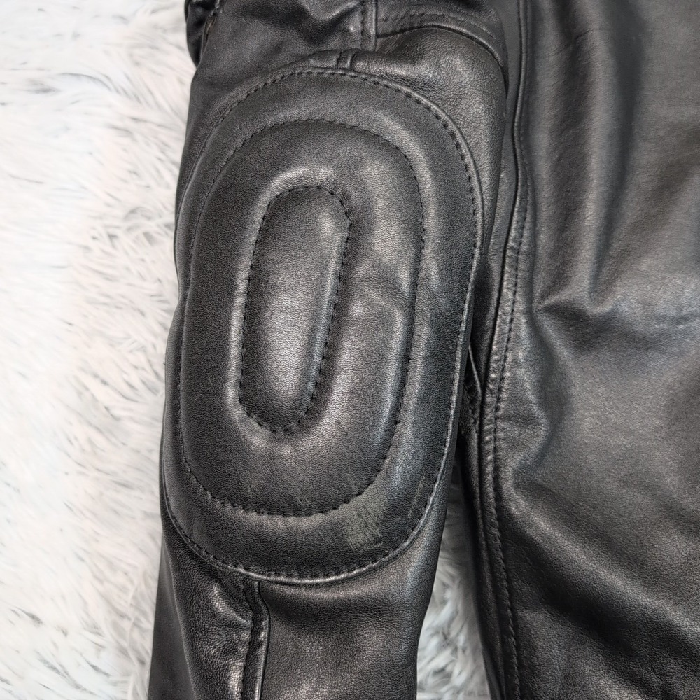 Vintage Yamaha Jacket Mens 38 Black Leather Softshell Moto Elbow Padded Zip Up - Picture 14 of 16
